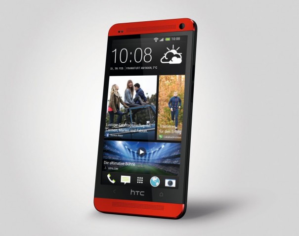 HTC One red front 34 left