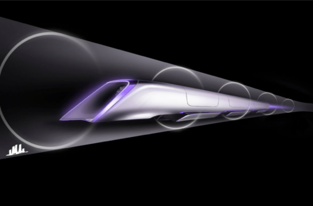 futuristisch stilisierter Hyperloop Render mit Röhre von schräg vorne