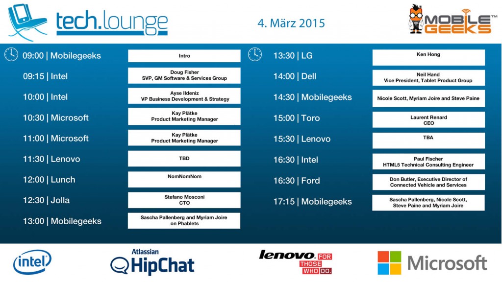 Zeitplan der Techlounge auf dem MWC 2015 - Tag 2