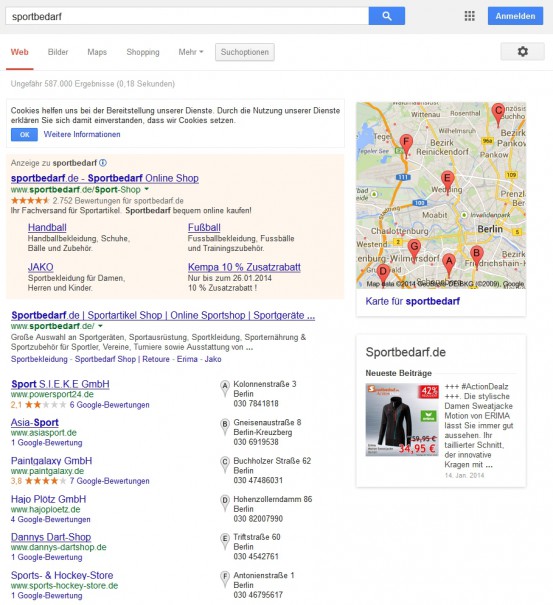 Ergebnisse der Suche nach Sportbedarf bei Google - Nur eine Anzeige