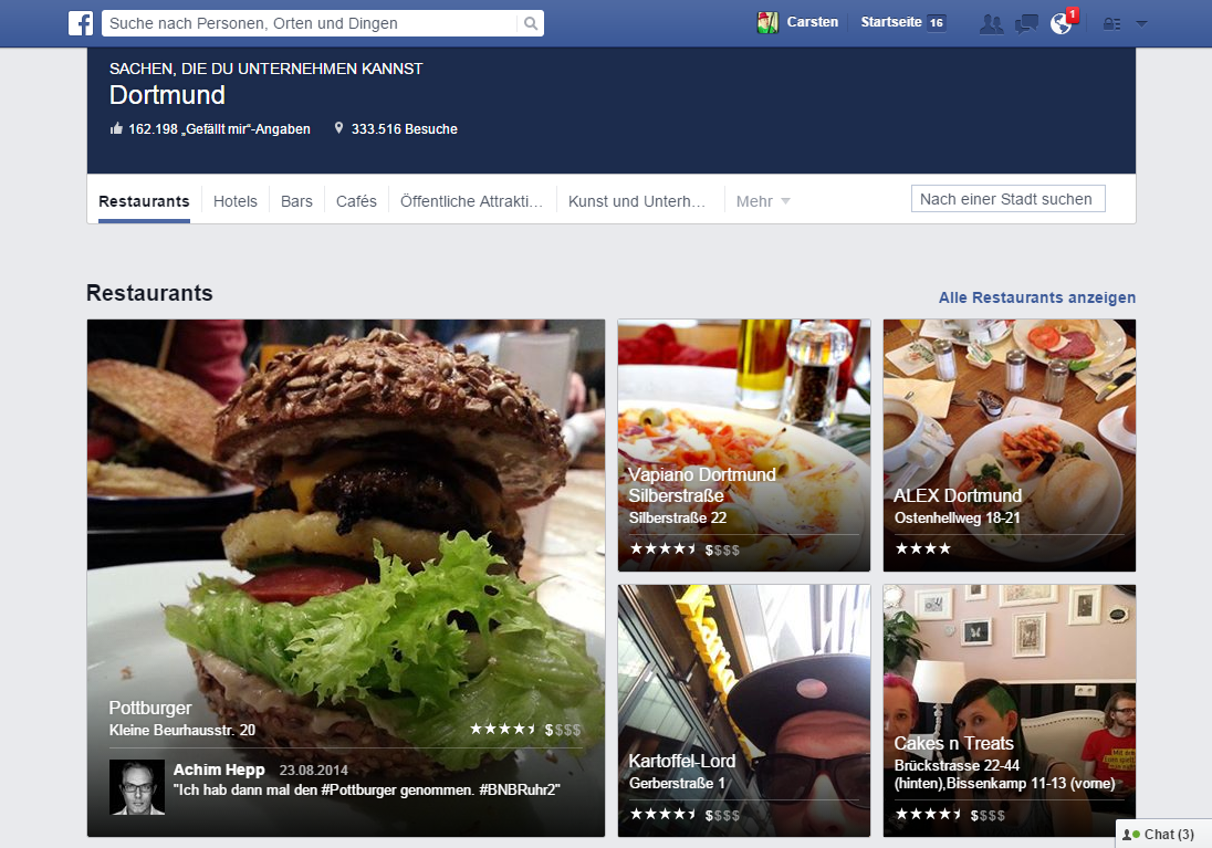 Facebook Places - Überblick über die Dortmund Restaurants