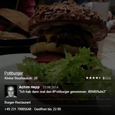 Facebook Places Übersicht des Restaurants Pottburger