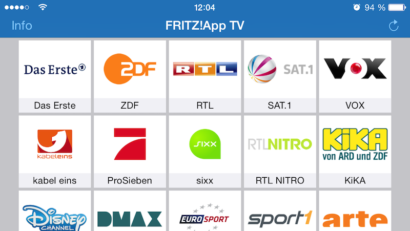 AVM TV App zeigt alle verfügbaren Sender