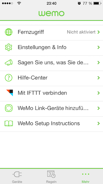 Belkin WeMo App -Einstellungen und Optionen