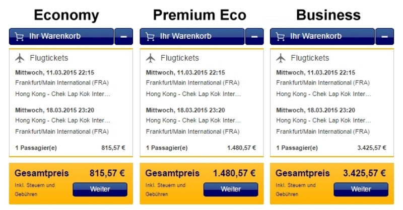 Lufthansa Preisvergleich Economy Premium Eco Business