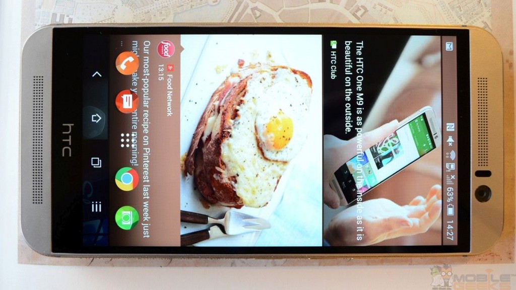 HTC One M9: Vorderseite mit eingeschaltetem Display