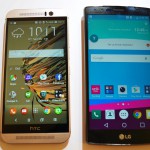 LG G4 und HTC One M9 nebeneinander, Blick auf die Homesscreens