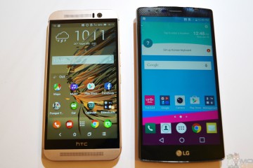 LG G4 und HTC One M9 nebeneinander, Blick auf die Homesscreens