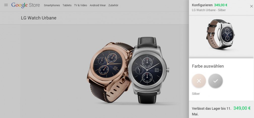 Screenshot:LG Watch Urban im Google  Store