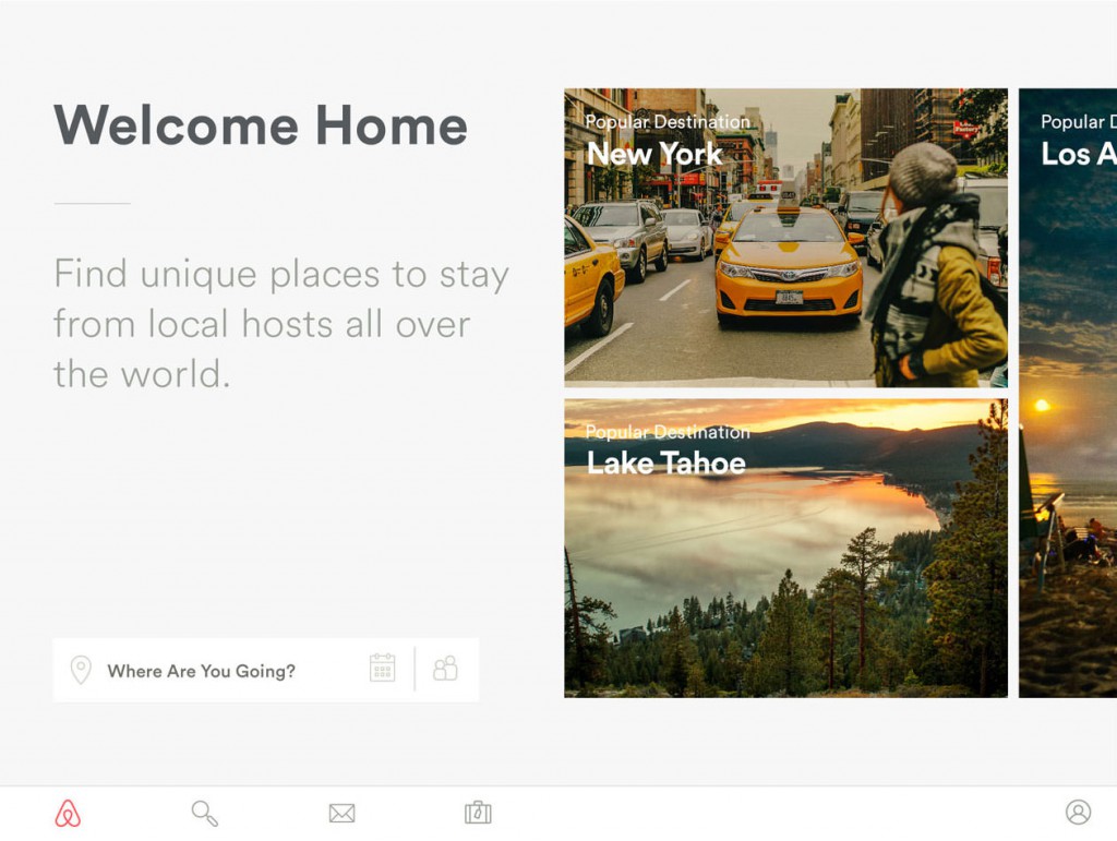 Airbnb Suche auf dem Tablet im Magazin-Stil