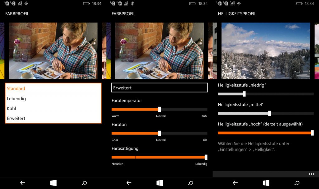 Anzeige Einstellungen auf dem Lumia 640 XL