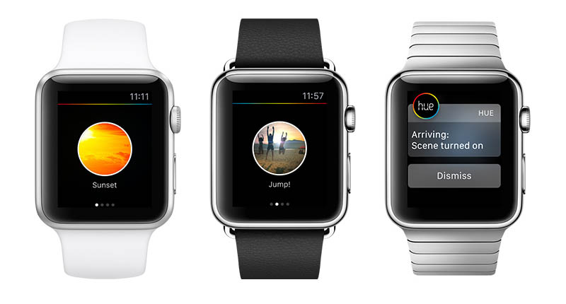 Philips "Hue"-App auf drei "Apple Watch".