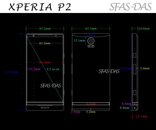 Die Bemaßungen des vermeintlichen Sony "Xperia P2".