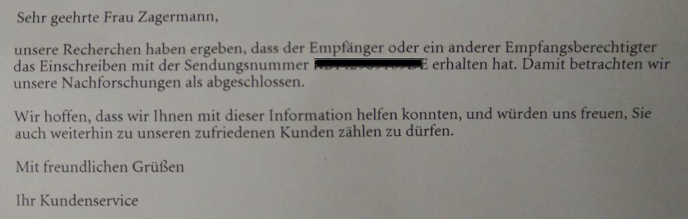 Deutsche Post Nachforschungsantrag
