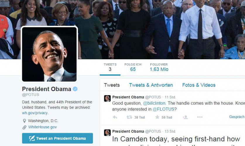 Screenshot vom Twitter-Profil @POTUS von Barack Obama