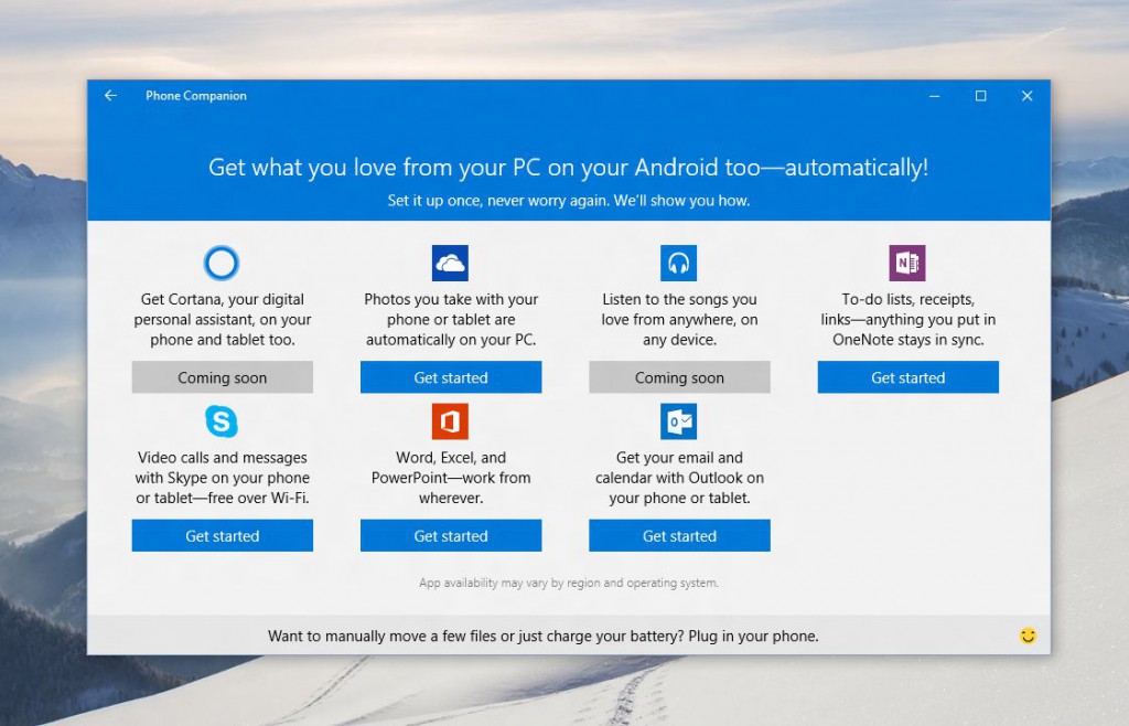 Screenshot: Phone Companion App für Windows 10