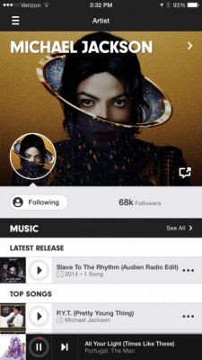 Screenshot des Profils von Michael Jackson in Apple Music