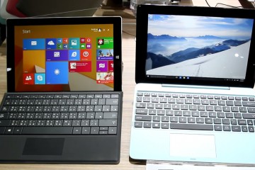 Surface 3 und Transformer Book T100HA aufgeklappt nebeneinander