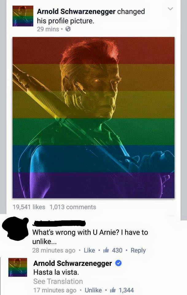 Arnies Regenbogen-Profilbild auf Facebook