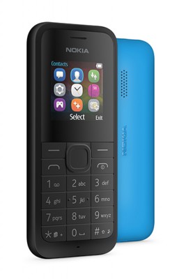 Nokia 105, schwarze Front, blaue Rückseite
