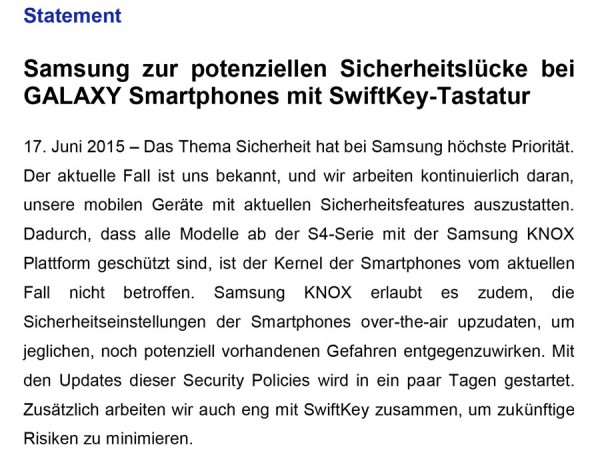 Samsungs Statement zur SwiftKey-Sicherheitslücke