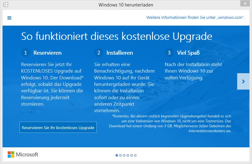 Windows 10 Upgradereservierung durchführen