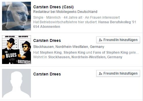 Screenshot: Facebook-Suche nach "Carsten Drees"