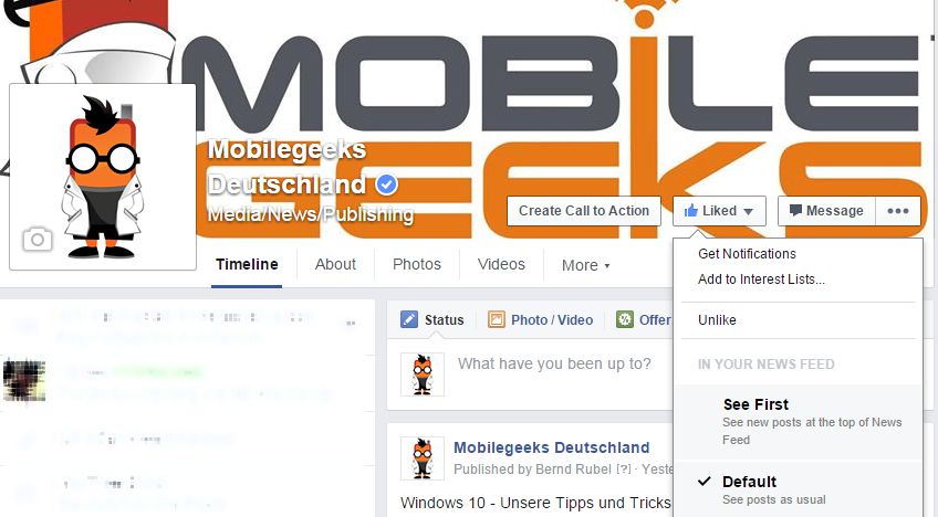 Screenshot: Mobilegeeks-Profil bei Facebook