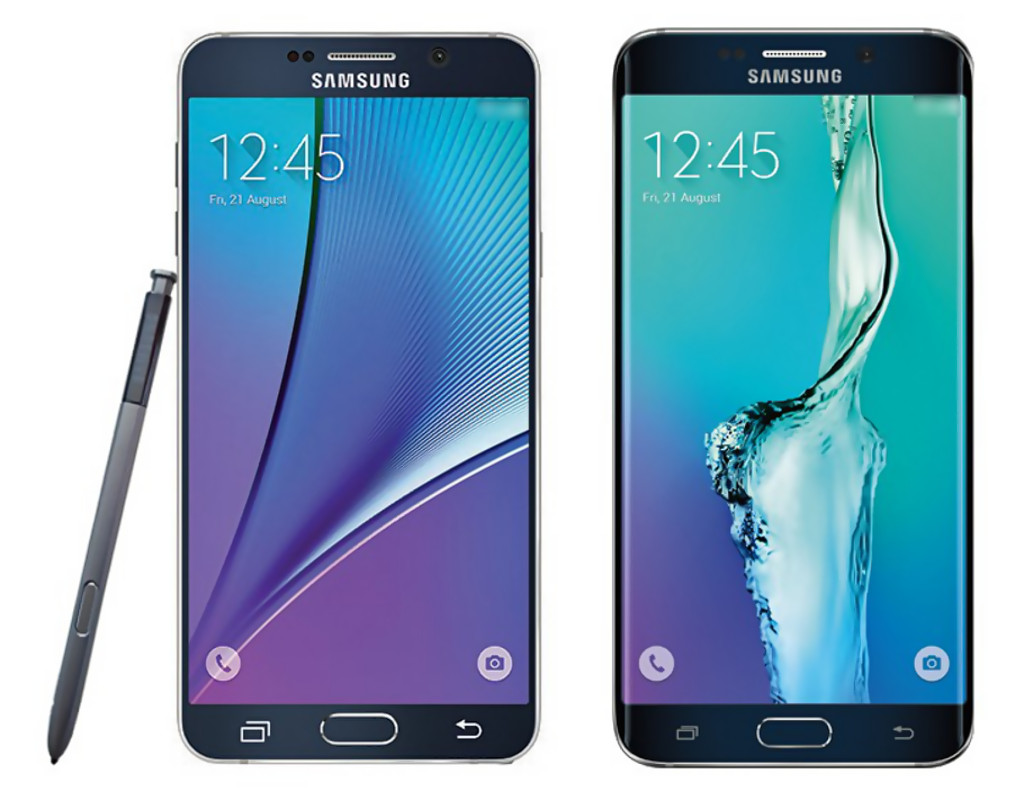 Links das Samsung Galaxy Note 5, rechts das Samsung Galaxy S6 Edge Plus (Presse-Render)