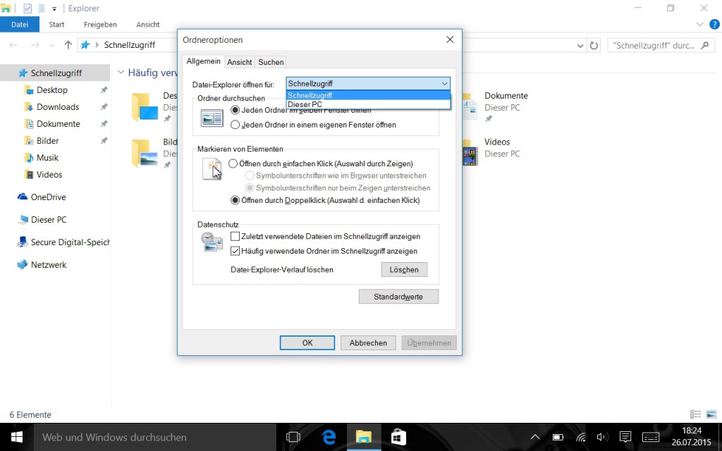 Schnellzugriff auf Ordner bei Windows 10