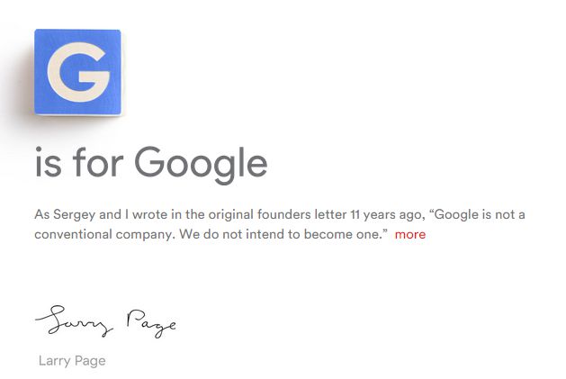 G is for Google: Screenshot der Alphabet-Seite