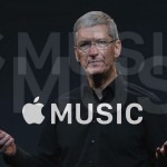 Tim Cook und Apple Music-Logo