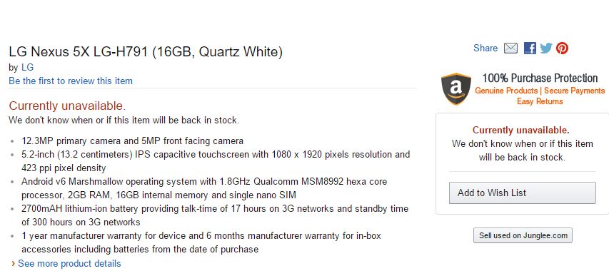 LG Nexus 5X Amazon Indien