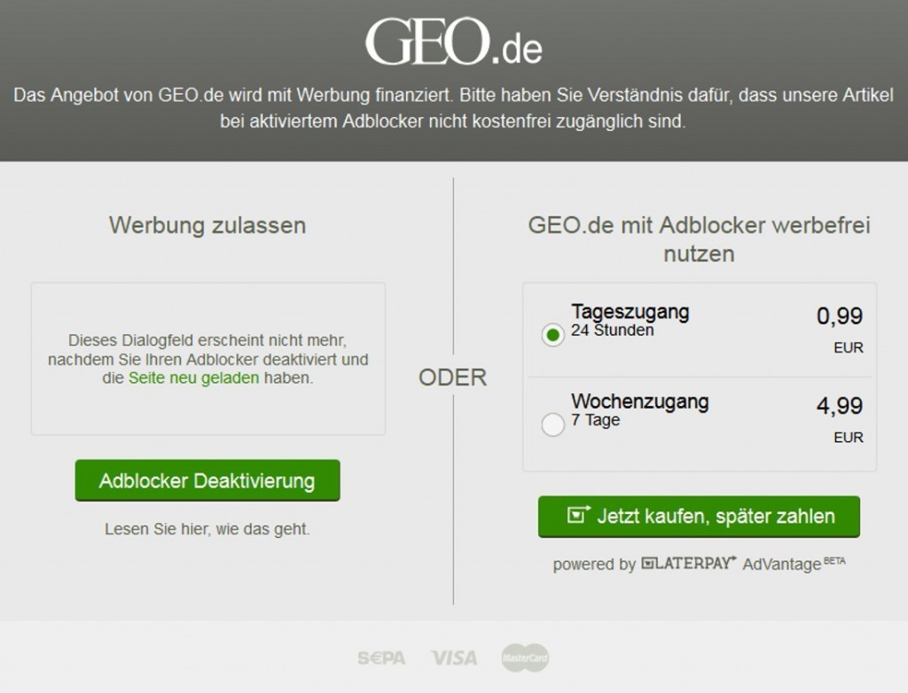 Anti-Werbeblocker bei geo.de