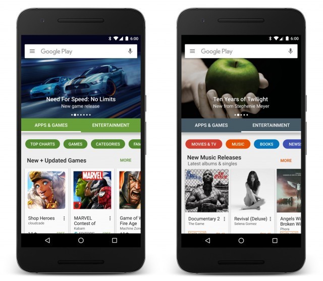 Google Play Store Update 2015: Nur noch zwei Kategorien, Apps & Games sowie Entertainment