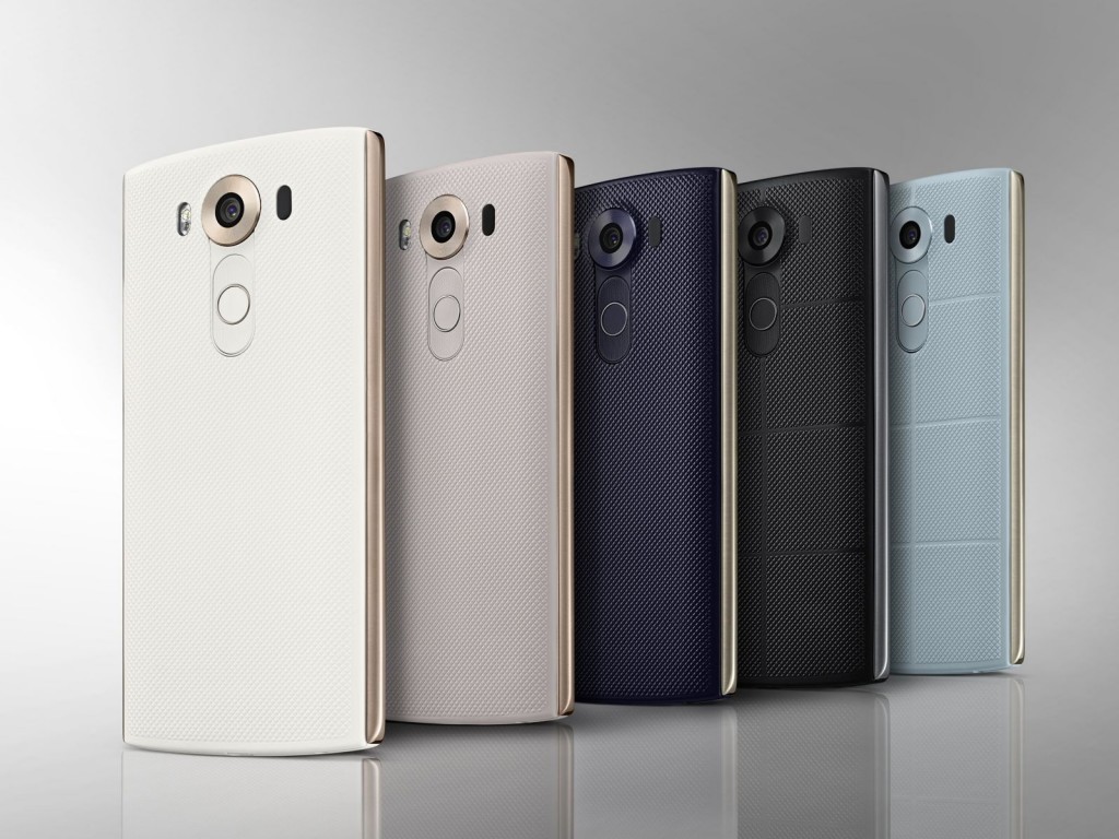 LG V10 in verschiedenen Farben, Rückansicht