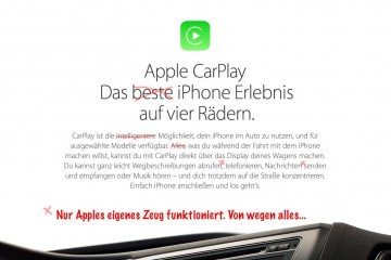 Screenshot Apple CarPlay-Seite mit kritischen Anmerkungen