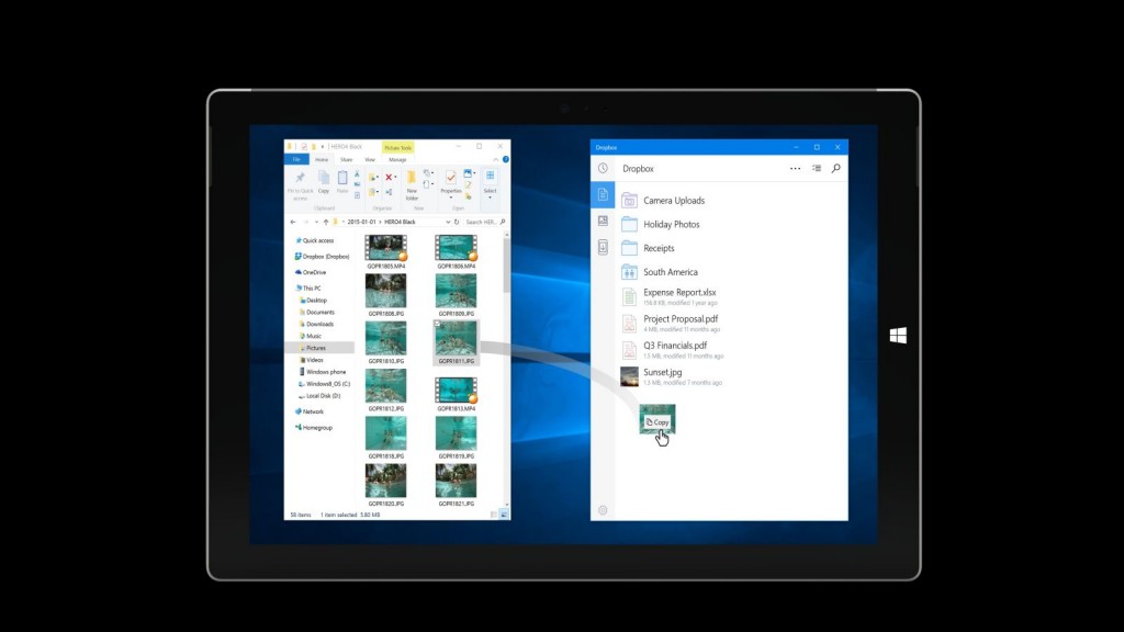 Drag and Drop in der Dropbox App für Windows 10 auf einem Tablet