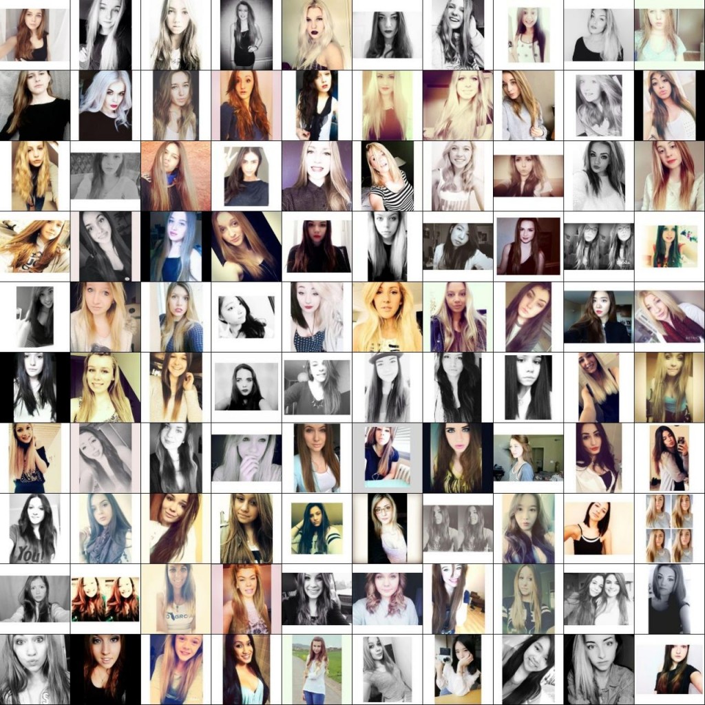 Die erfolgreichsten 100 Selfies aus 50000 vom ConvNet ermittelt