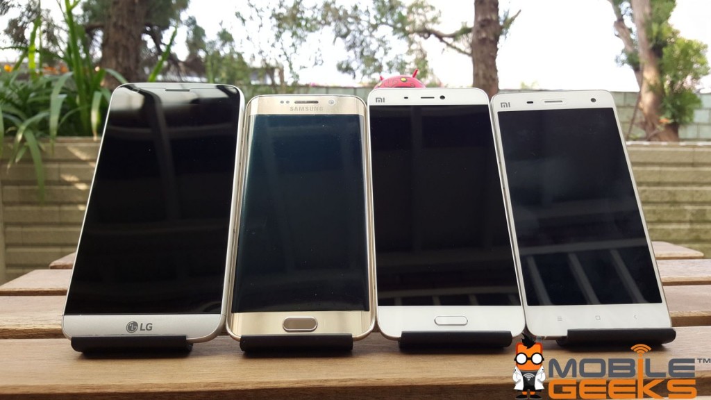 v.l.n.r.: LG G5, Galaxy S6 edge, Xiaomi Mi5, Xiaomi Mi4