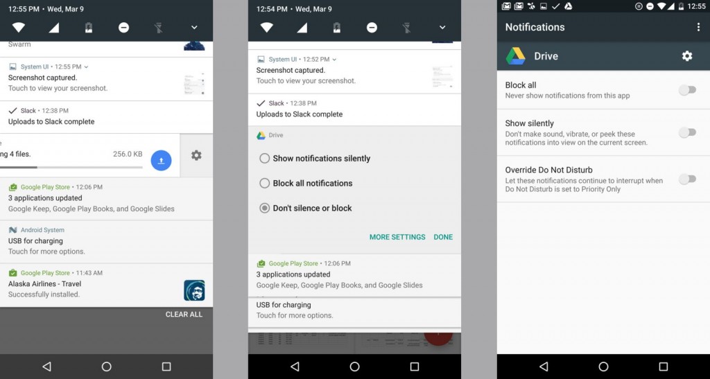 Android N Screenshots für Benachrichtigungen