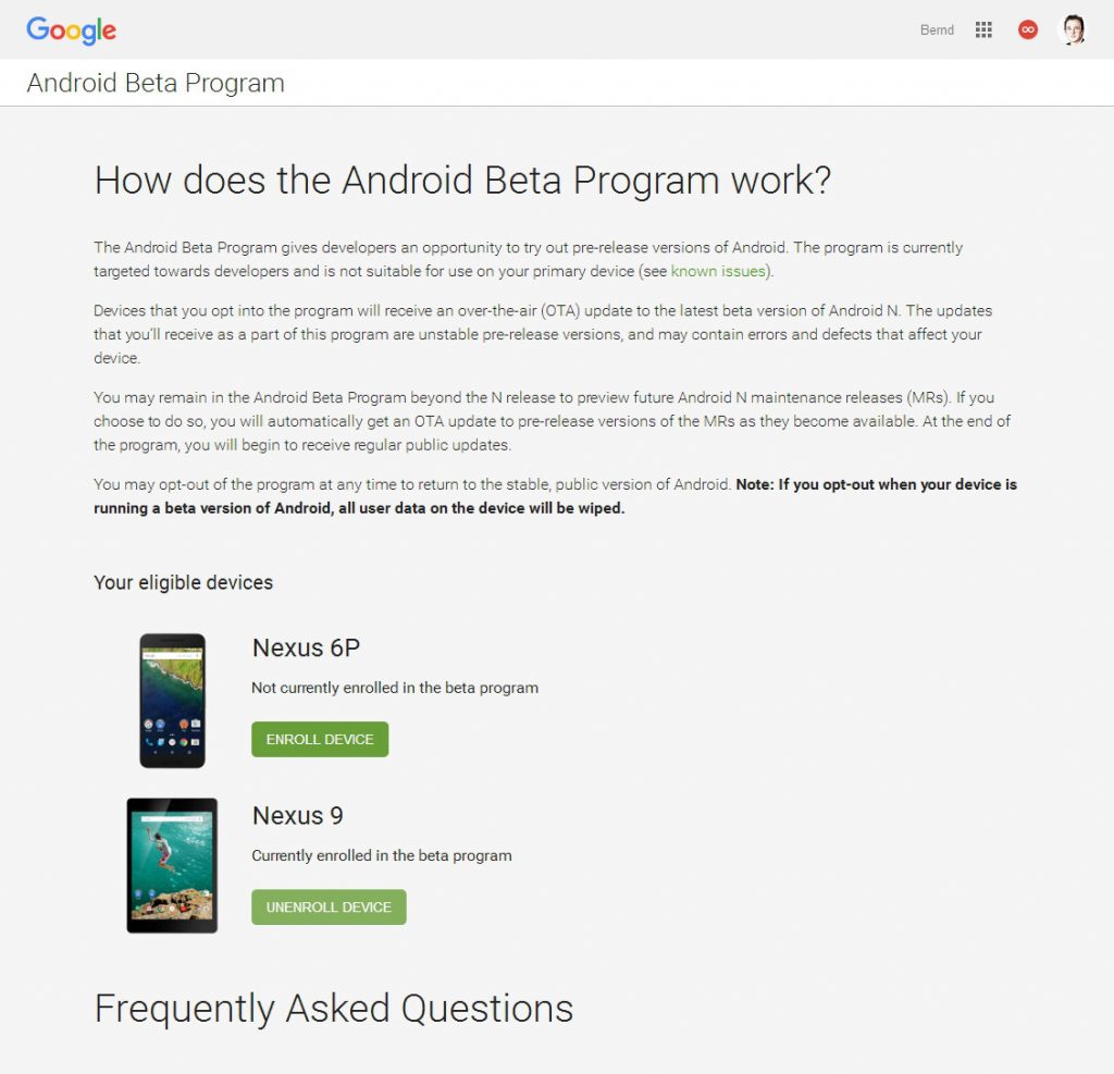 Android Beta Programm