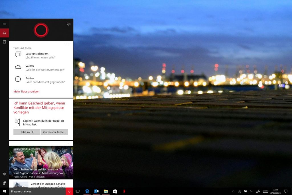 Anniversary Update - Cortana Startseite