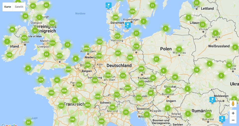 Ladestationen in Europa, Quelle chargemap.com