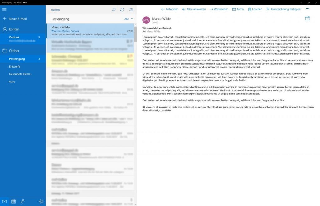 Windows 10 Mail App - Userinterface