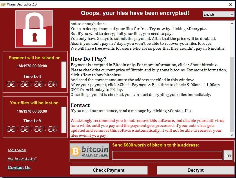 wannacry ransomware screenshot
