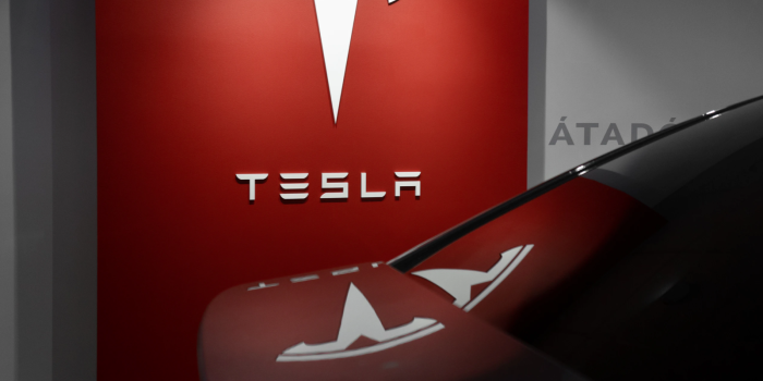 Tesla Logo mit Fahrzeug